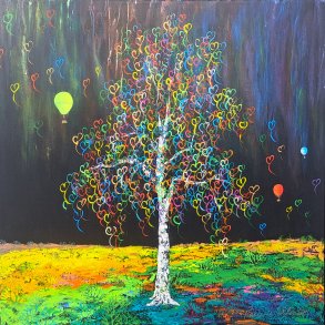 Dreams Never Die 80x80 cm med ord gemt i trkronen