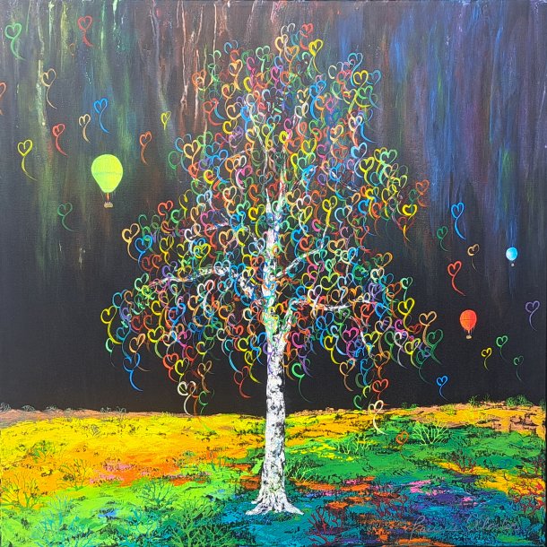 Dreams Never Die 80x80 cm med ord gemt i trkronen