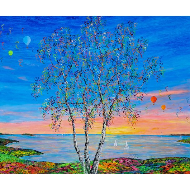 Det summer af Livsglde 100x120cm - med ord gemt i trkronen